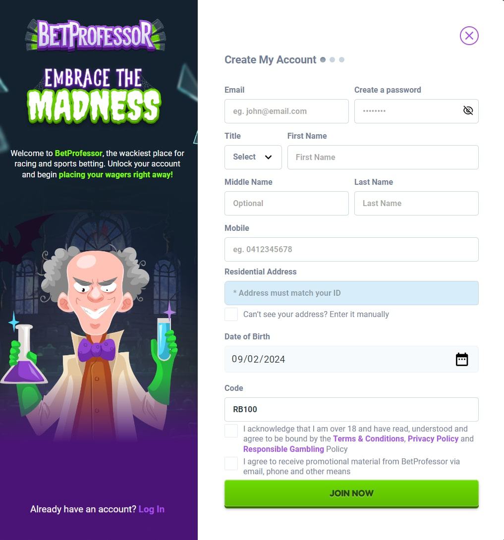 BetProfessor Signup