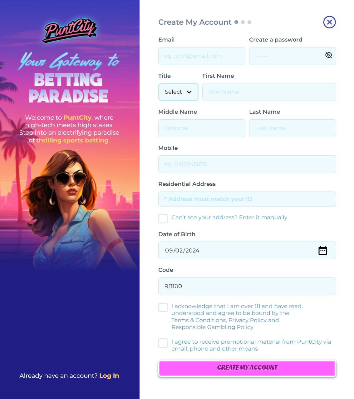 PuntCity signup