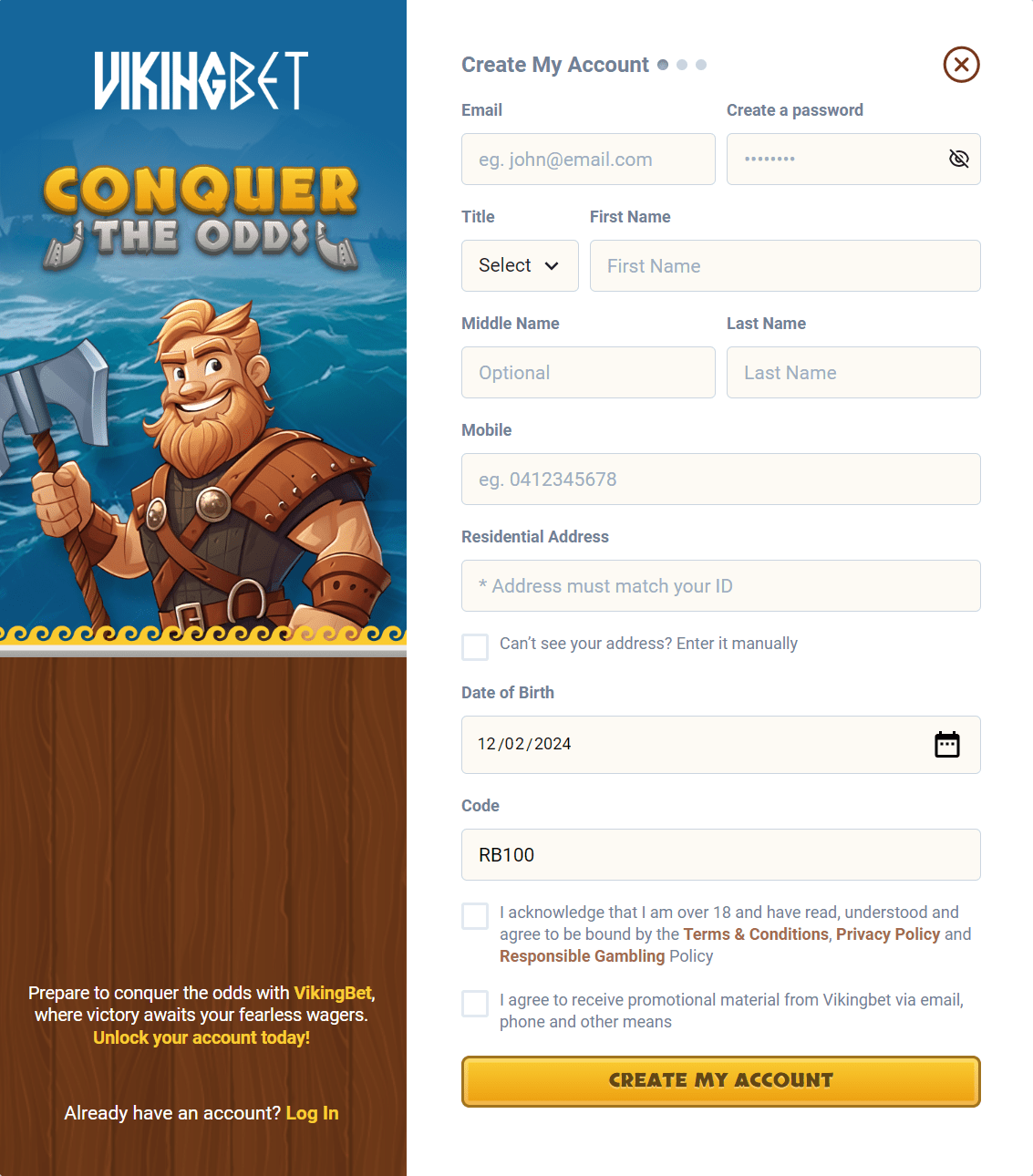 VikingBet sign up